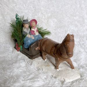 Vintage Hand Painted Ceramic Holiday/Christmas Horse Sleigh Ride Decoration